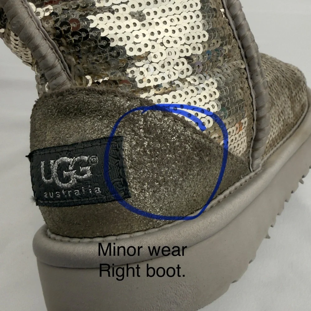 UGG Classic Short Sequin Sparkle Boots Silver Womens US 5